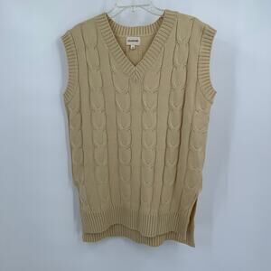 Lala Factory Womens Sweater Vest Size L Cable Knit Preppy Fisherman Coastal‎